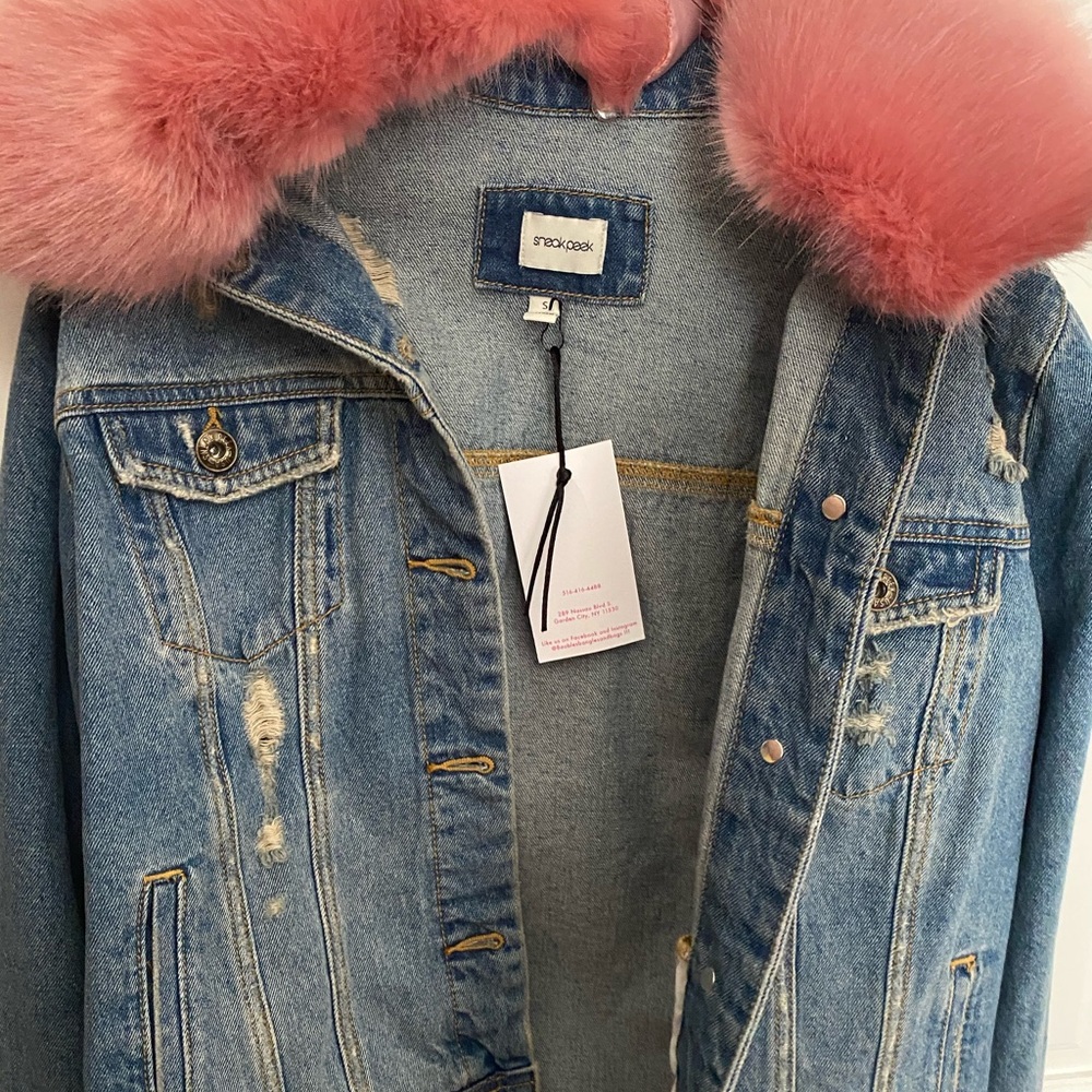 Denim Jacket with Pink Fur Neck!!